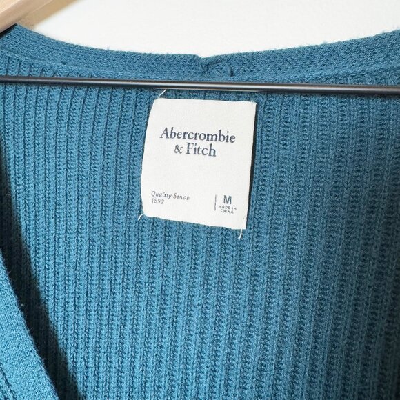 Abercrombie & Fitch Ribbed Dark Teal Cardigan Sweater Size M - Picture 5 of 8